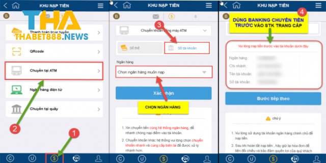 Nạp tiền Thabet bằng phương thức chuyển tại ATM
