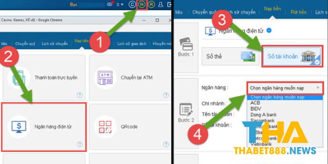 Cách sử dụng hình thức Thabet hỗ trợ nạp ngân hàng